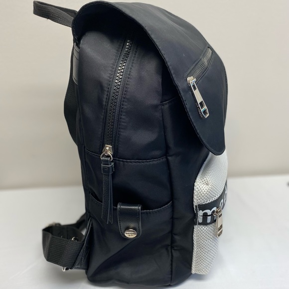 MADDEN GIRL Proper Flap Large Nylon Backpack Book Bag Black And White - Picture 2 of 7